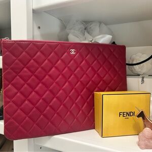 CHANEL Quilted Hot Pink Clutch
